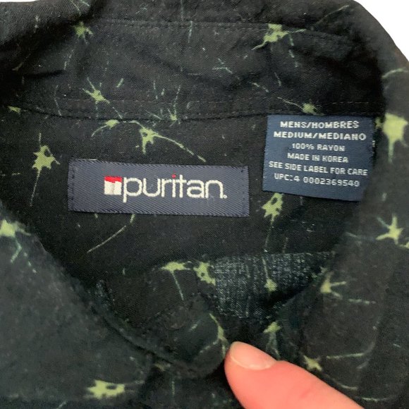Puritan Vintage Hawaiian Print Casual Shirt M Button Down Short Sleeve Black - Picture 3 of 5